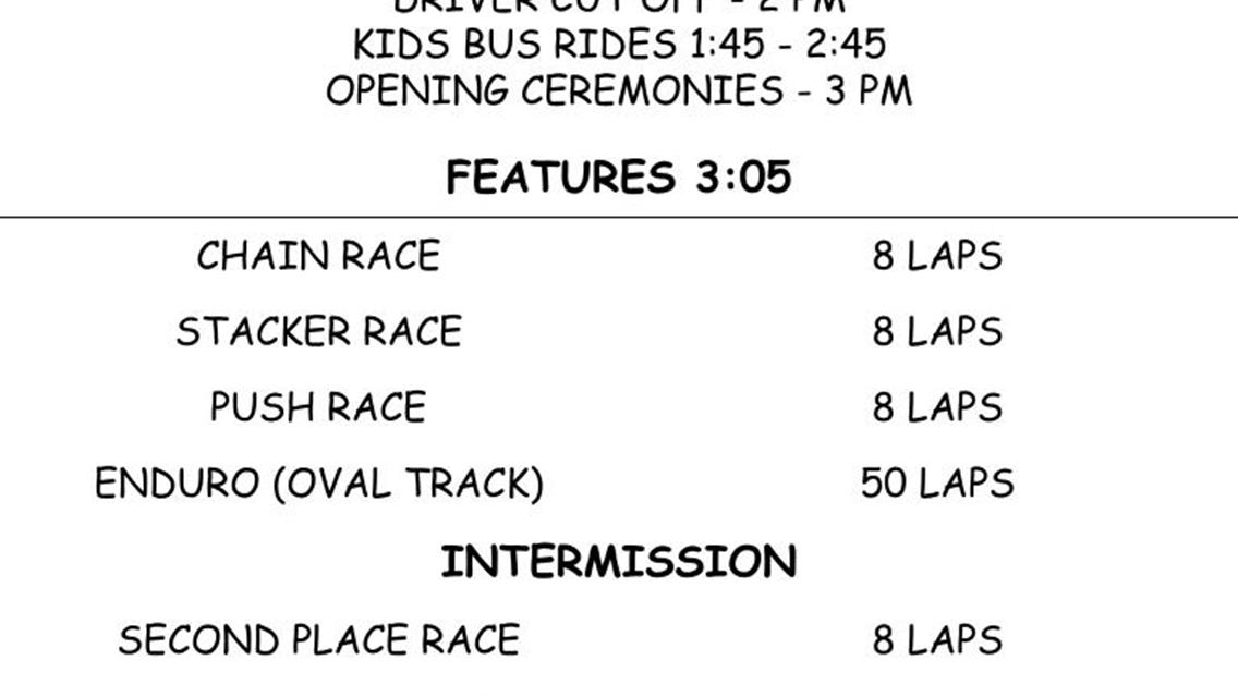 Race Day Schedules for 7/13 &amp; 7/14