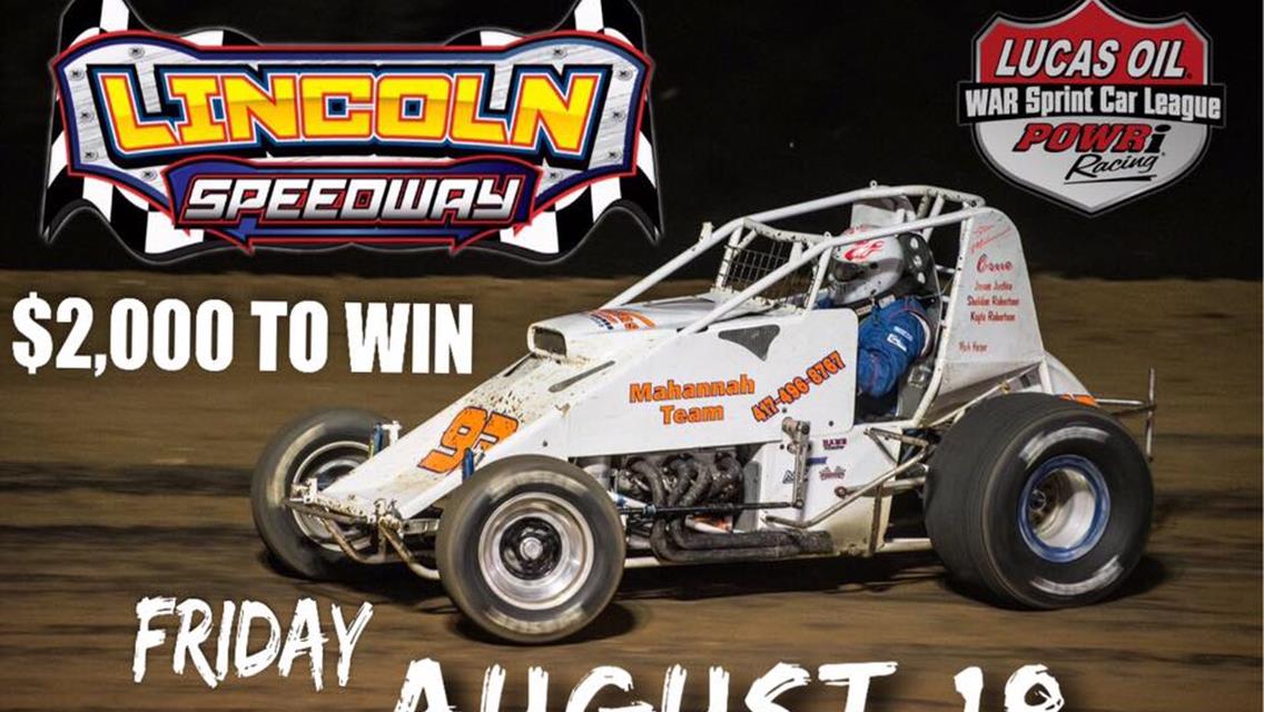 POWRI LUCAS OIL WAR EAST SPRINTS ON TRACK FOR LINCOLN - $2,000 TO WIN
