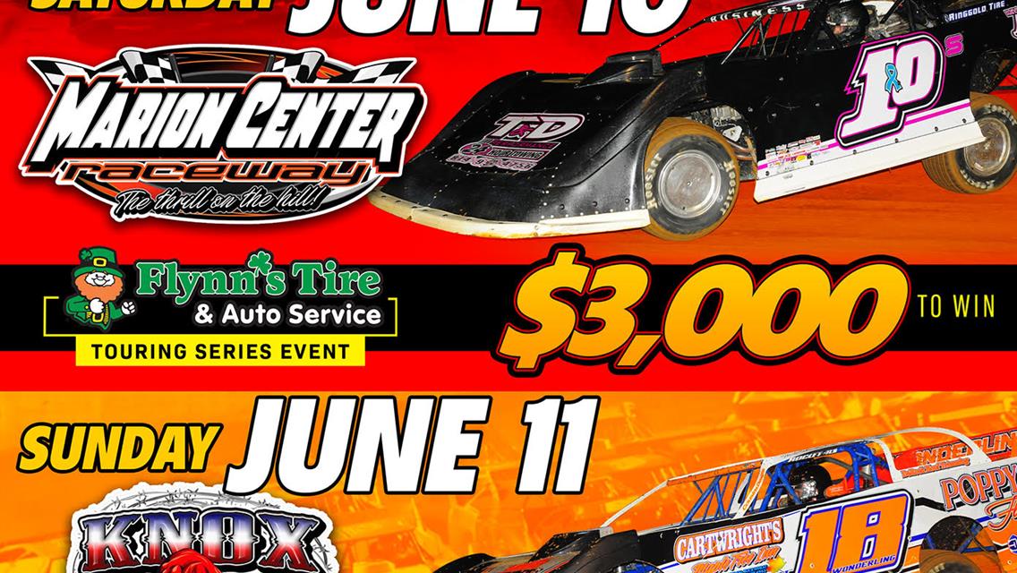 DOUBLEHEADER WEEKEND FOR HOVIS RUSH LATE MODELS WITH 1ST EVER FLYNN&#39;S TIRE TOUR EVENTS AT MARION CENTER &amp; KNOX