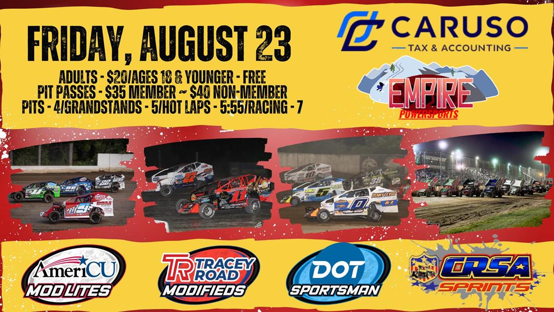 CRSA Sprints/Mod Lite Championship Highlight RJ Caruso Accounting and Empire Powersports night this Friday