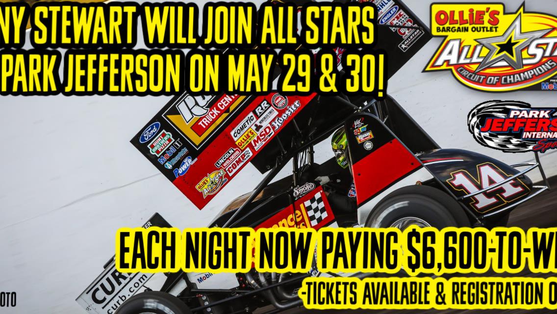 Tony Stewart will join All Stars at Park Jefferson; Kevin Rudeen pushes winner’s share to $6,600 each night