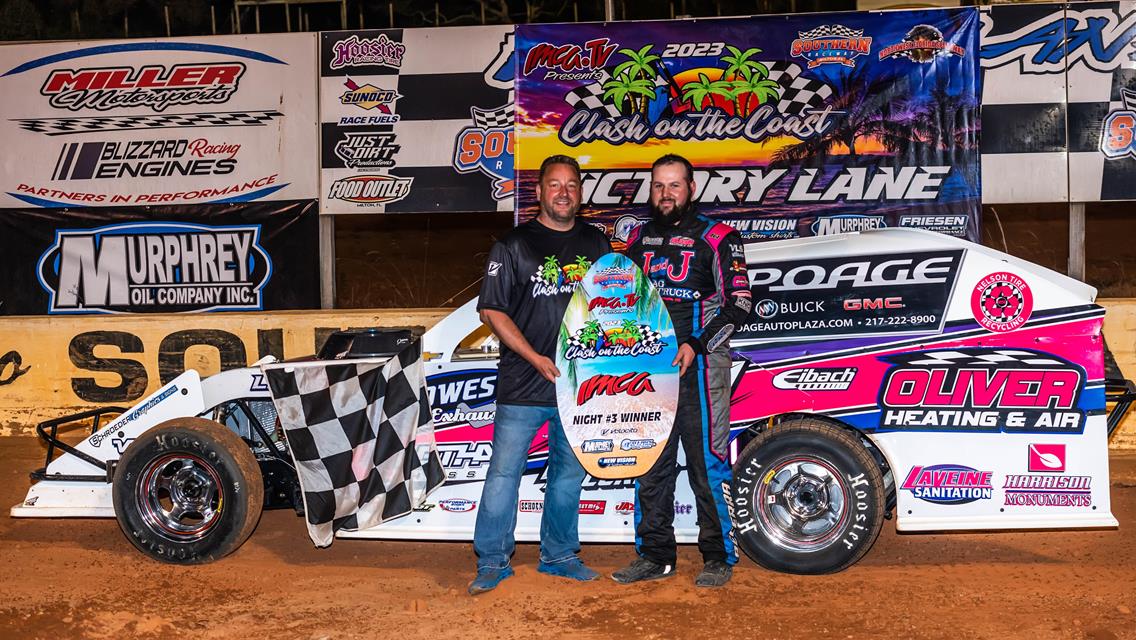 Becerra masters Southern traffic for second IMCA Clash on the Coast win