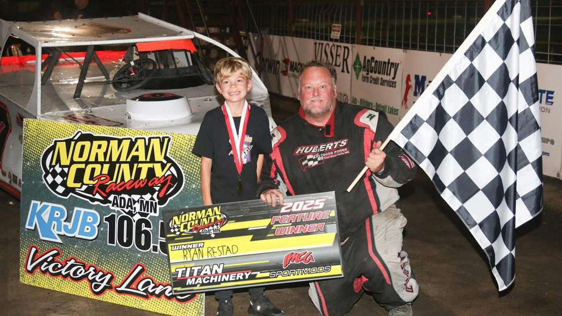 Ryan Restad scored an IMCA Sport Mod win at Norman County Raceway on Thursday, August 21.