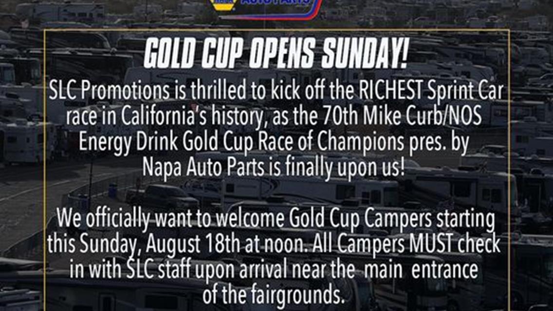 Gold Cup Opens This Sunday at Noon With Campers