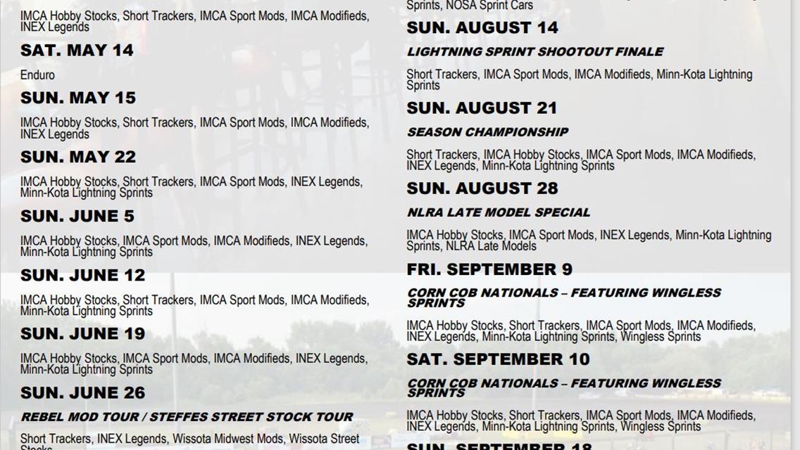 2022 Buffalo River Speedway Schedule