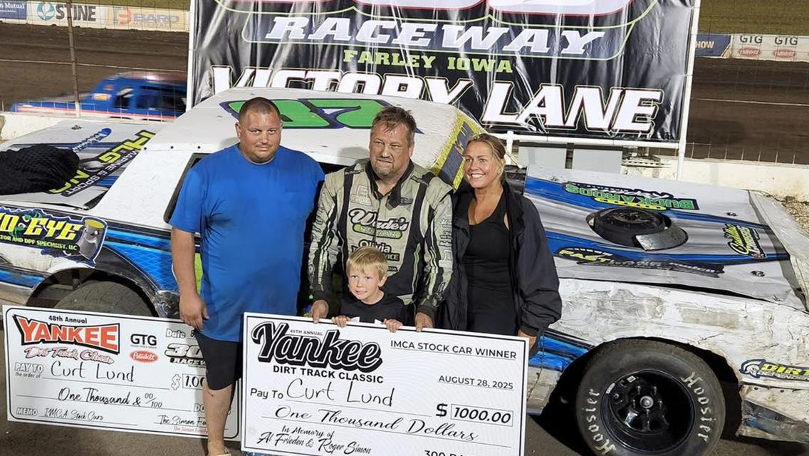 Curt Lund claimed a IMCA Stock Car victory during the 48th Annual Yankee Dirt Track Classic at 300 Raceway.