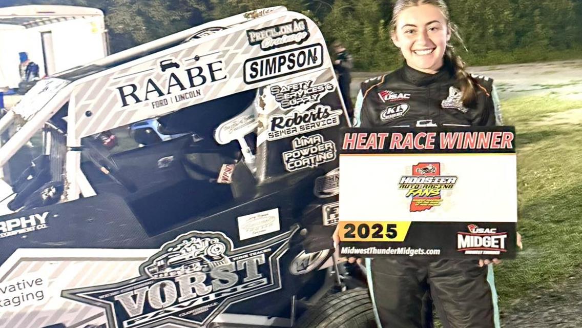 Abby Hohlbein wins Midget heat at Montpelier before Mother Nature takes over