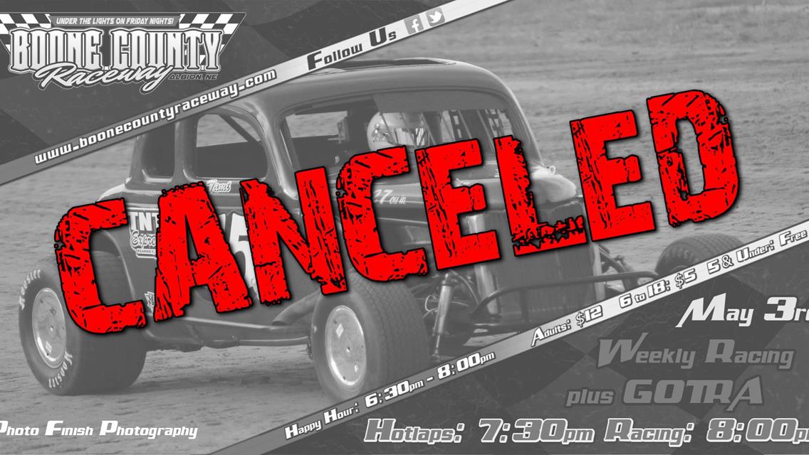 May 3rd Racing Canceled Due To Weather