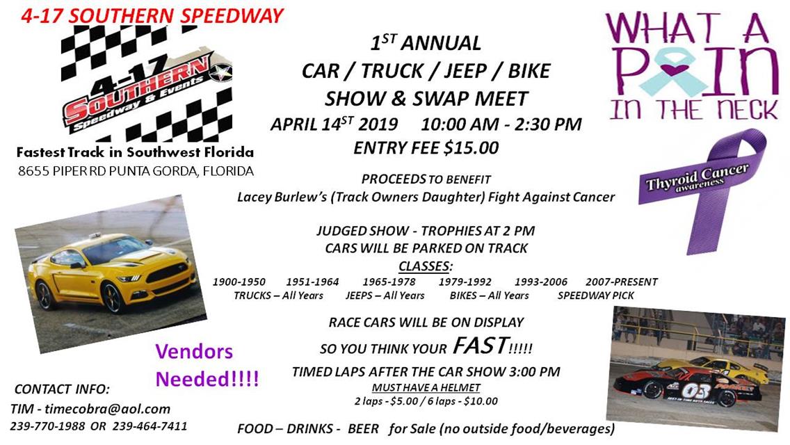 April 14th - What a pain in the neck! Car Show to benefit Thyroid Cancer Awareness