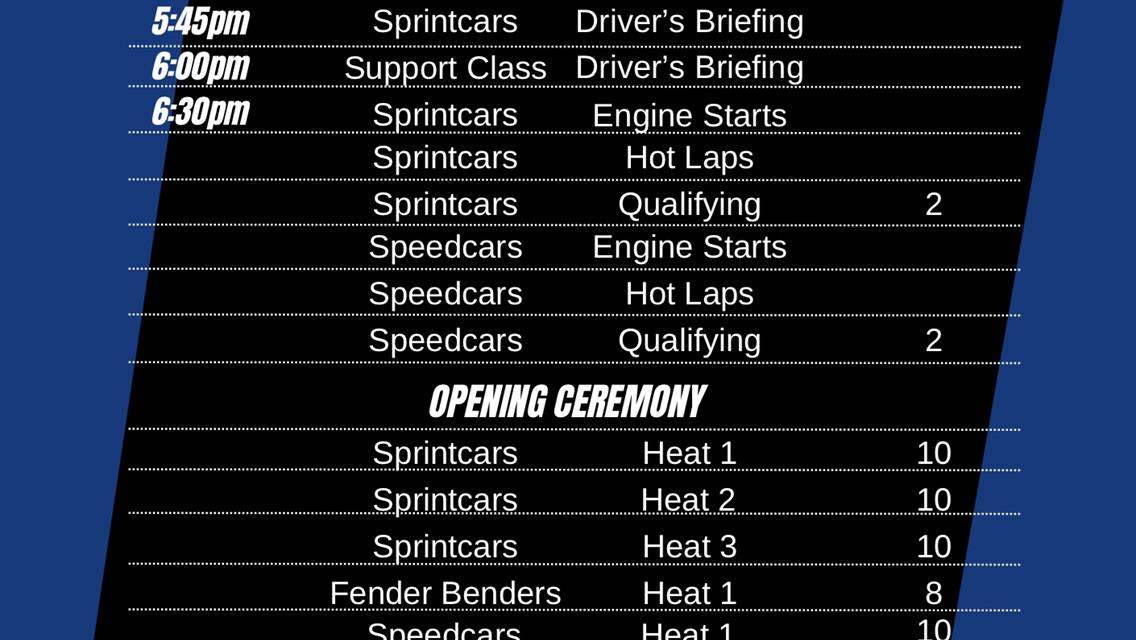 Summer of Speed Night 1 - Run Sheet