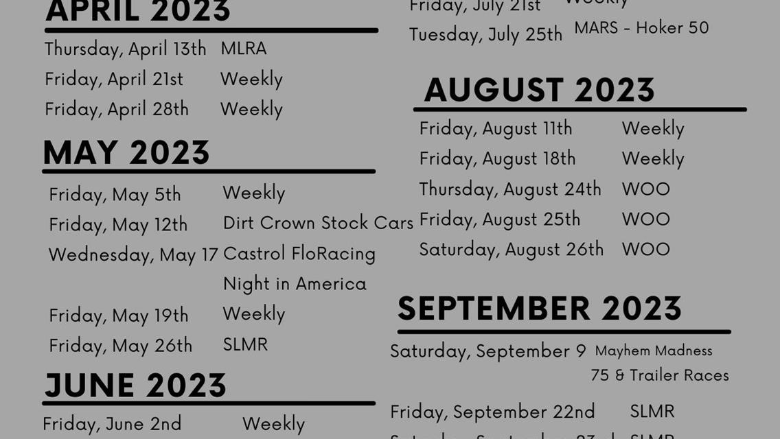 Davenport Speedway 2023 Schedule Announced!