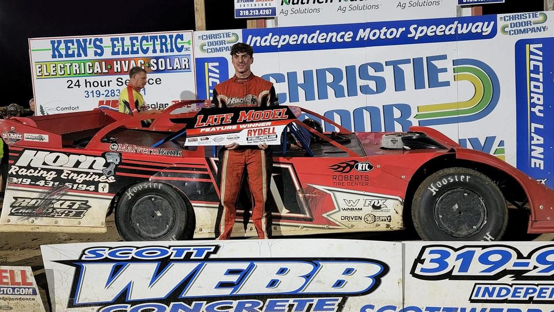 CJ Horn added his fifth win of the season with a Karl Chevrolet Pro Late Model Tour victory at Independence Motor Speedway on Saturday, July 12.