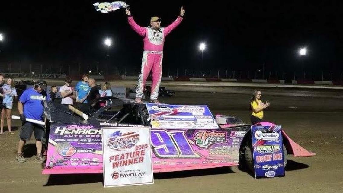 Rusty Schlenk won the Valvoline American Late Model Iron-Man Series fueled by VP event at Millstream Speedway on Friday, August 8.