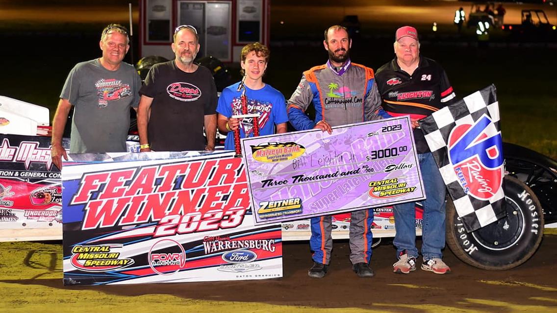 Bill Leighton Jr. fends off Sobbing at Central Missouri Speedway