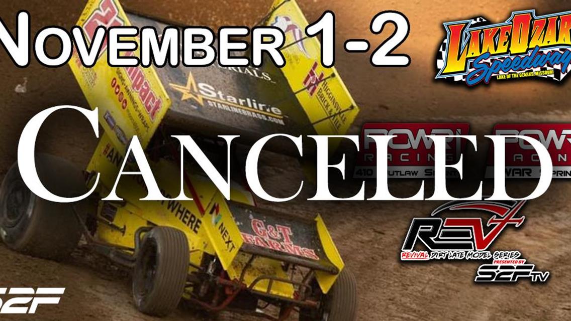 Lake Ozark Speedway November 1-2 Canceled Due to Precipitation