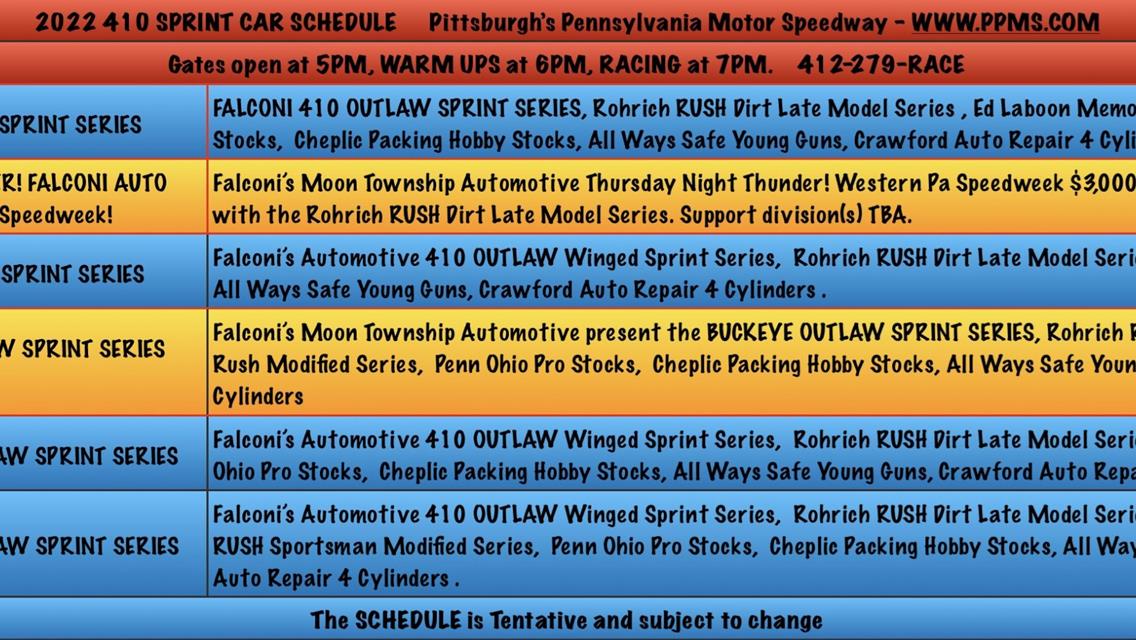 June 2 - THURSDAY NIGHT THUNDER! FALCONI AUTO 410 SPRINT WESTERN PA Sprint Speedweek!