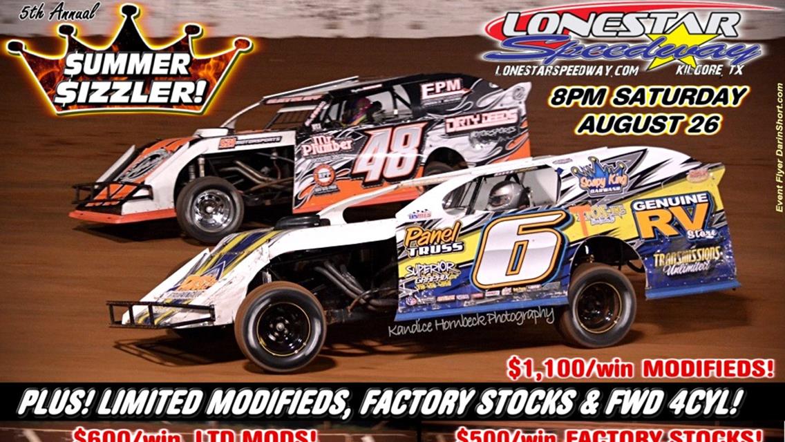 NEXT EVENT: LONESTAR&#39;S 5th $UMMER $IZZLER &amp; WINGED MODIFIED SHOOTOUT SET for SATURDAY, AUGUST 26th!