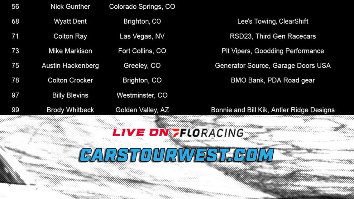 Preliminary Entry List for July 26 at Colorado National Speedway