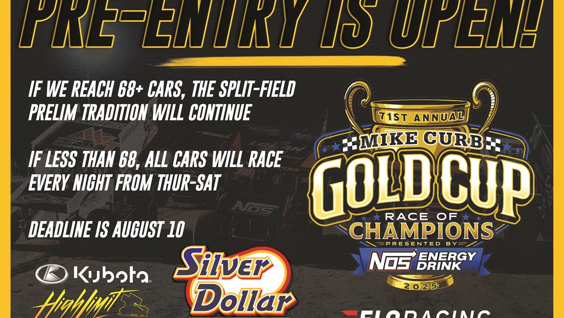 Pre-Entry to Determine Format of 71st Gold Cup Race of Champions on August 21-23
