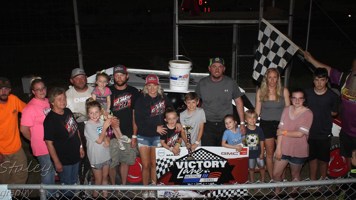 Chad Clancy Makes Last Lap Pass to Win IMCA Modified Thriller; Moore, Peeler, Steven Clancy, Persell and Burnett also Win on Westfall GMC Night