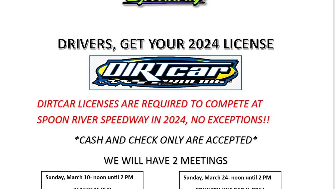 DIRTCAR LICENSE RENEWALS MARCH 10 and 24