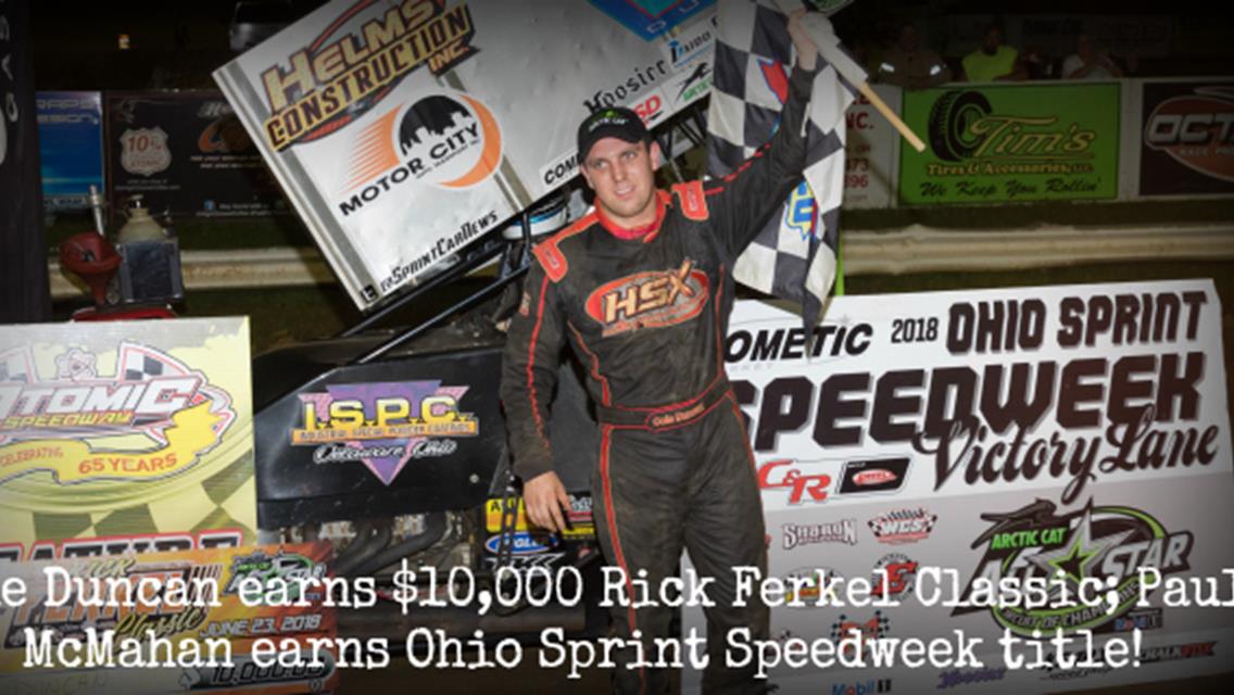 Cole Duncan claims inaugural Rick Ferkel Classic title; Paul McMahan earns Cometic Gasket Ohio Sprint Speedweek presented by C&amp;R Racing championship