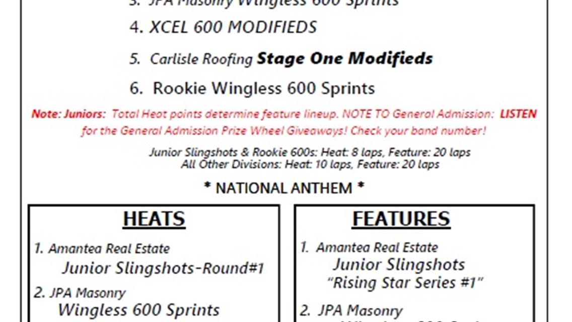 5/21/22 Schedule of Events &quot;Rising Star #1&quot; &amp; XCEL 600 Tour