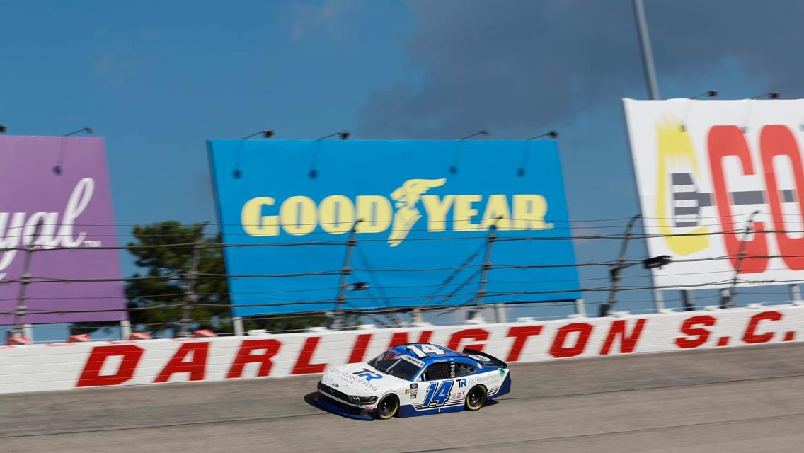 Chad Finchum behind the wheel of the Ted Russell Ford No. 14 SS GreenLight Racing / Ford Mustang at Darlington (S.C.) Raceway on August 31.