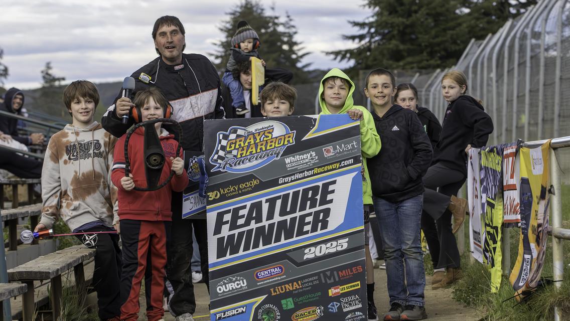 Brayden Brookshire,  Xan Miller, Shane Kerrigan, Landon Pruett win at Grays Harbor Raceway.