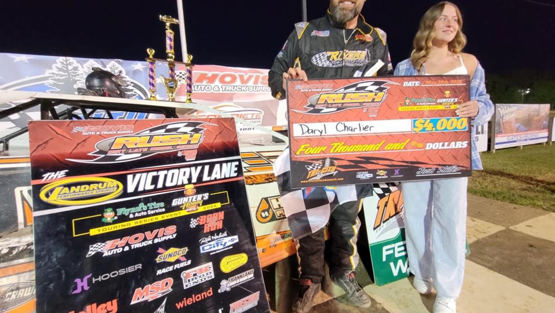 DARYL CHARLIER ENDS 3-YEAR WINLESS DROUGHT ON HOVIS RUSH LATE MODEL FLYNN&#39;S TIRE/GUNTER&#39;S HONEY TOUR WITH HIS 1ST EVER TRI-CITY WIN WORTH $4000