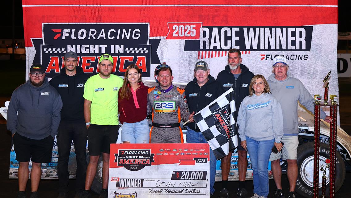 Devin Moran won the FloRacing Night in America presented by Kubota event at Lincoln (Ill.) Speedway on Thursday, May 8.