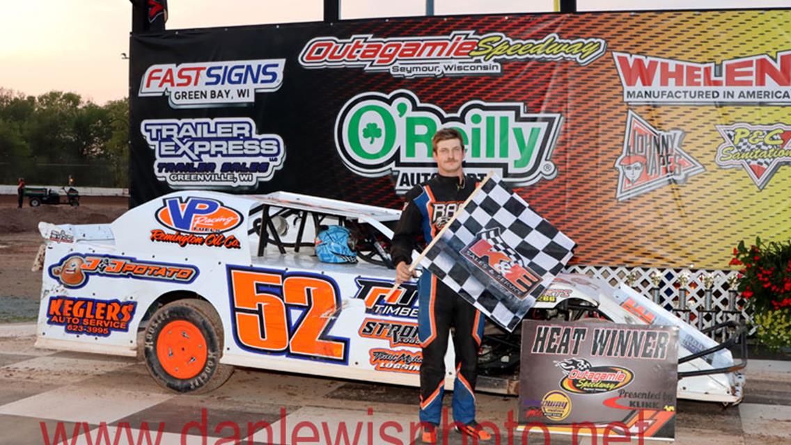 IMCA Sport Mod Rookie Coy Vlies cashes in at Outagamie Speedway.