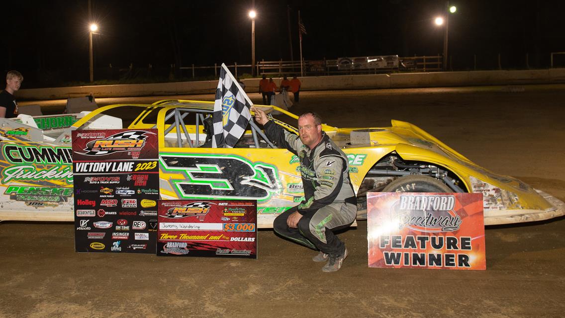 JEREMY WONDERLING BECOMES 3RD DIFFERENT WINNER IN 3 HOVIS RUSH LATE MODEL FLYNN&#39;S TIRE TOUR RACES RUN ALL-TIME AT BRADFORD WITH SERIES LEADING 3RD VIC