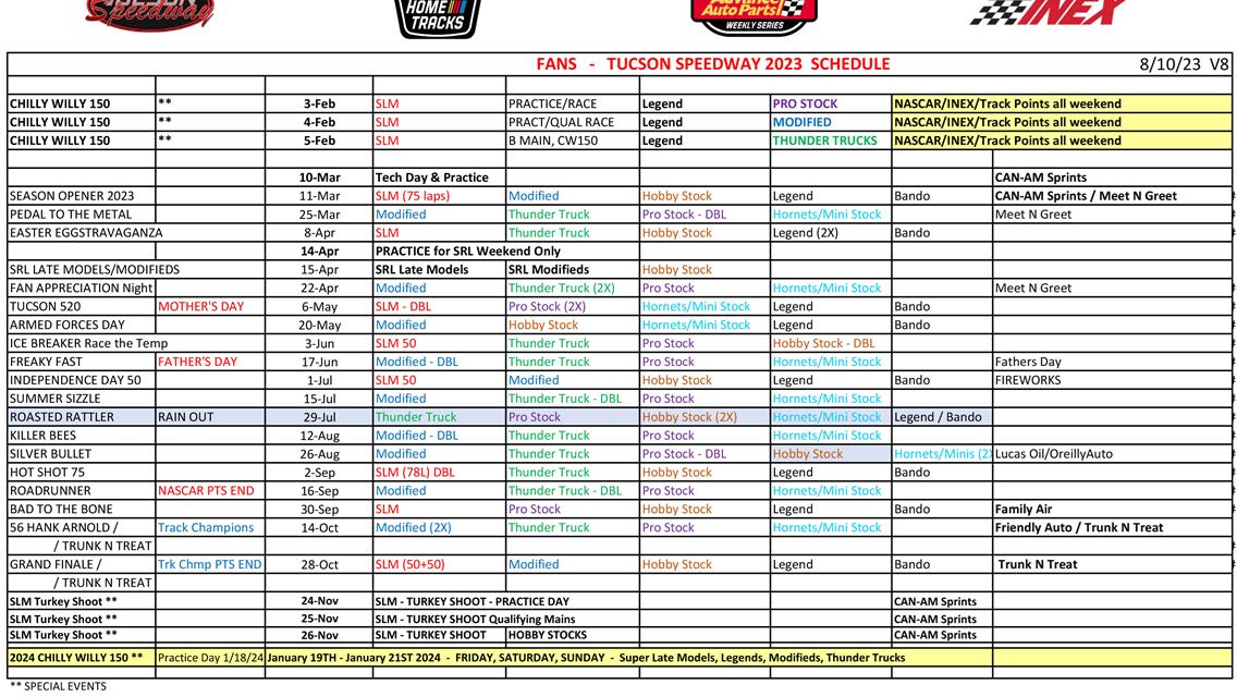 UPDATED 2023 Fan and Race Team Schedules