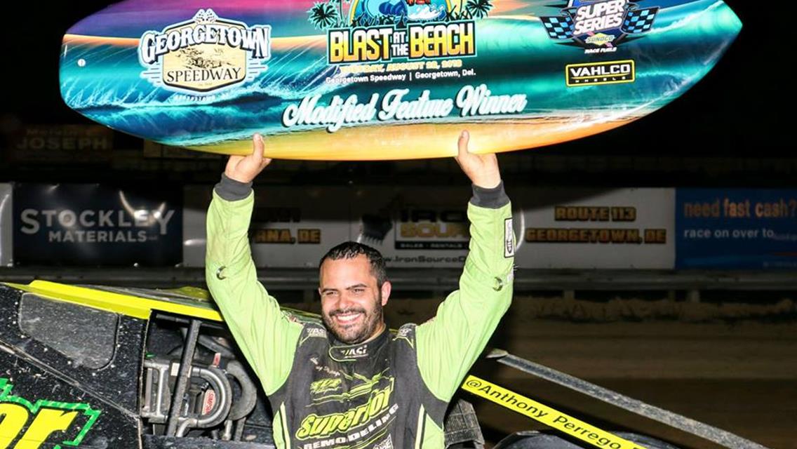 Wild Last Lap Sends Anthony Perrego To Victory Lane Tuesday At Georgetown Speedway Before MAV-TV Cameras