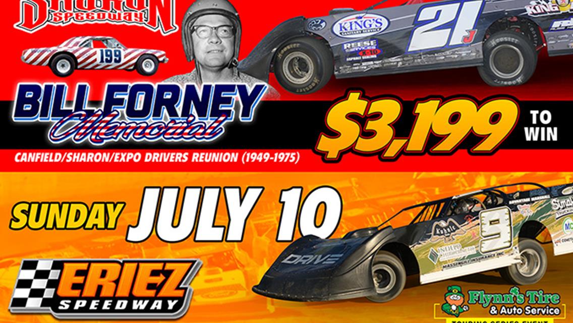 DOUBLEHEADER ON TAP FOR HOVIS RUSH LATE MODEL FLYNN&#39;S TIRE TOUR THIS WEEKEND WITH &quot;BILL FORNEY MEMORIAL&quot; SATURDAY AT SHARON &amp; &quot;MANUFACTURERS NIGHT&quot; PR