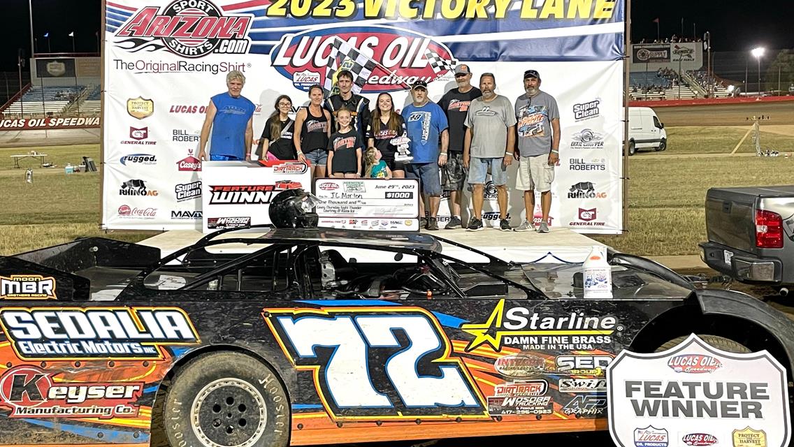 Morton doubles down, winning Late Model headliner and USRA B-Mod feature at Lucas Oil Speedway&#39;s Thursday Night