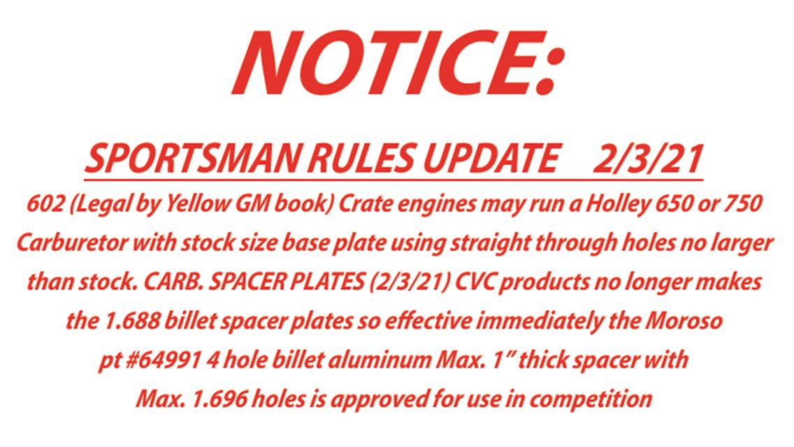 Sportsman Rules Update