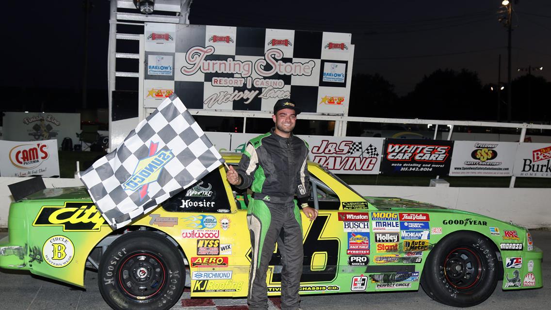 Hicks Takes Lead on Late Restart to Win Thrilling New York Super Stock ‘DLM Tune-Up’ at Oswego