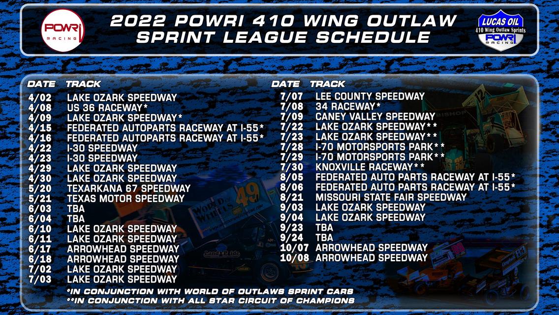 Inaugural POWRi 410 Wing Outlaw Sprint League 2022 Schedule