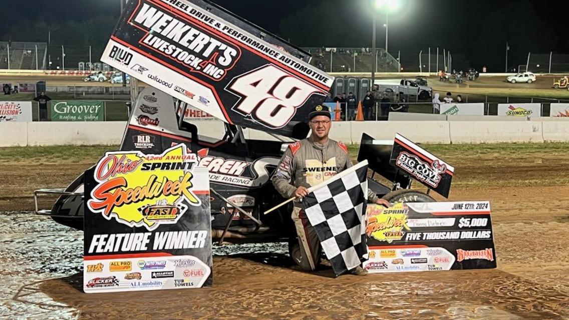 DANNY DIETRICH WINS OHIO SPEEDWEEK AT SHARON FOR THE 2ND TIME IN 3 TRIES WORTH $5K WITH FAST 410 SPRINTS; RUSH SPRINTS TO ARNIE KENT FOR THE 1ST TIM