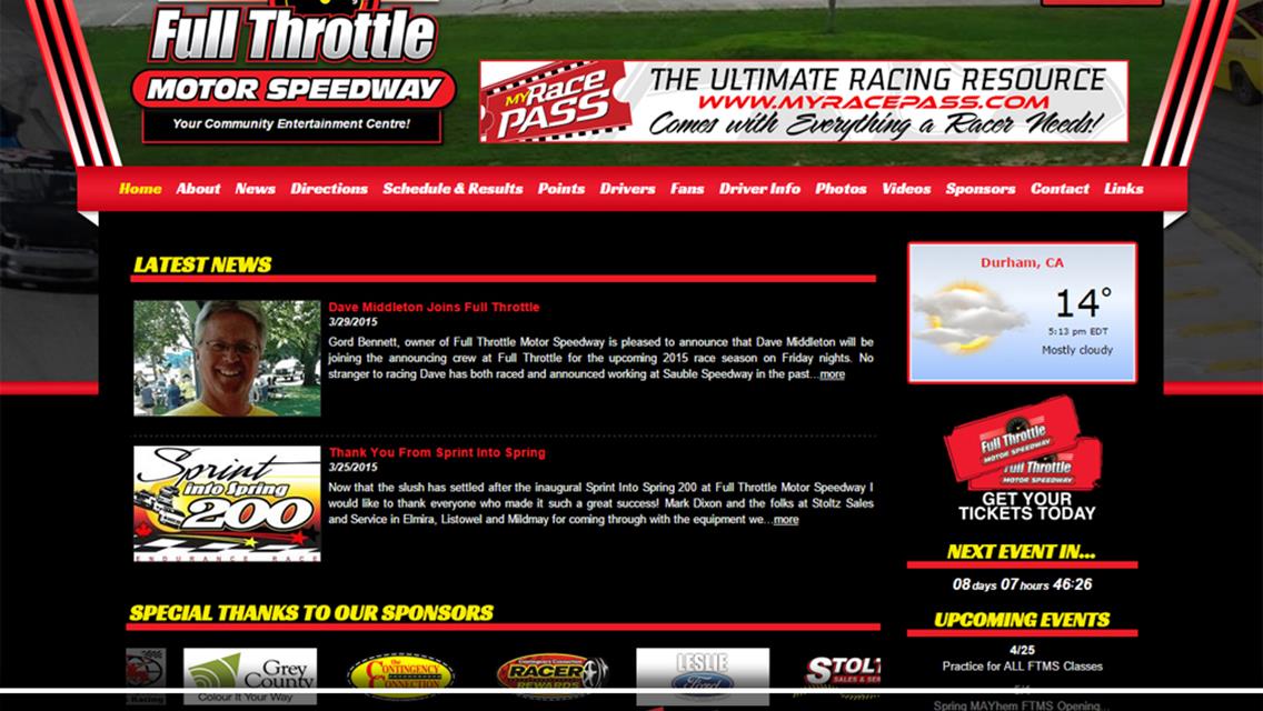 Driver Websites Launches New Website for Full Throttle Motor Speedway