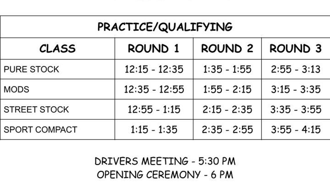 Race Day Schedules for 7/13 &amp; 7/14