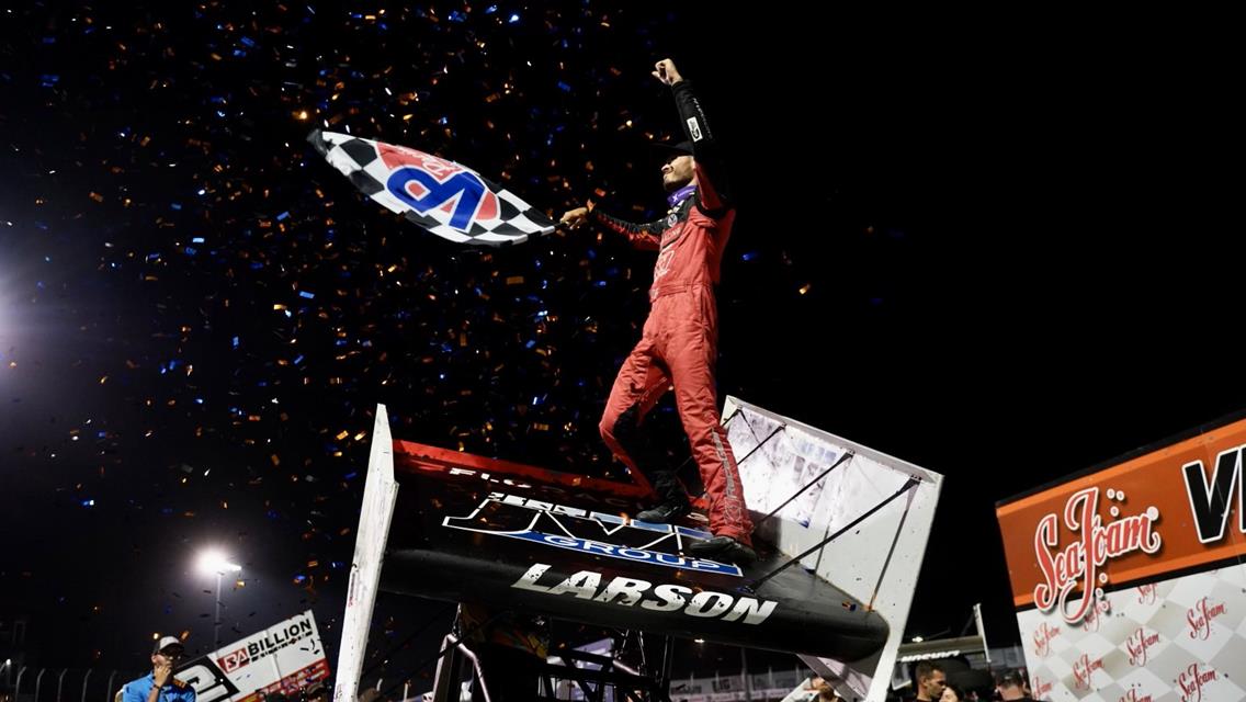 Larson Pounces in Traffic With Late-Race Pass to Win BillionAuto.com Huset’s High Bank Nationals Presented by MENARDS Opener at Huset’s Speedway