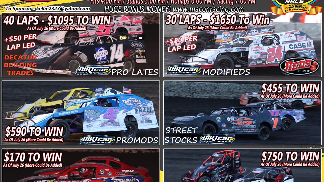 Big Money On The Line August 5 At Macon Speedway