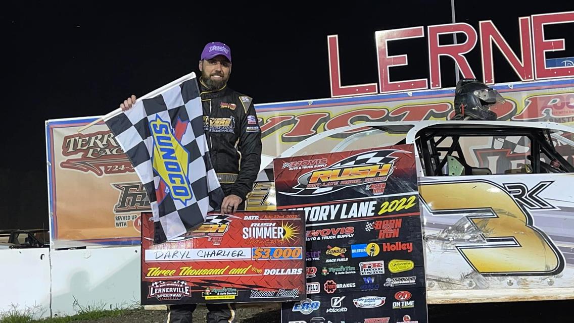 DARYL CHARLIER BECOMES 9TH DIFFERENT HOVIS RUSH LATE MODEL FLYNN’S TIRE TOUR WINNER IN 12 RACES WITH 1ST WIN IN NEARLY 4 YEARS IN THE NON-STOP FEATURE