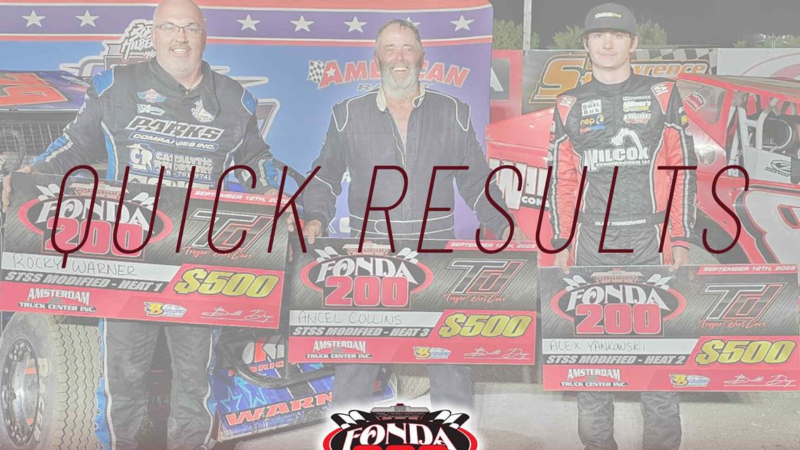 FONDA SPEEDWAY QUICK RESULTS 2025 FONDA 200 DAY 2