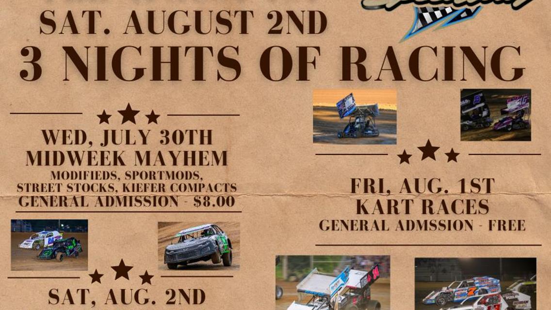 3 NIGHTS OF RACING THIS WEEK AT COTTAGE GROVE SPEEDWAY!!