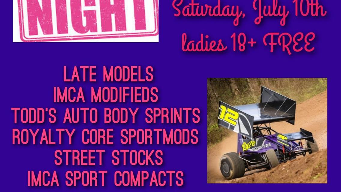 SATURDAY, JULY 10TH LADIES GET IN FREE AT COTTAGE GROVE SPEEDWAY!!