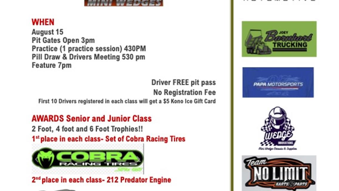 Mini Wedges are RUNNING ON FRIDAY, AUGUST 15TH A PART OF OUR NIGHT OF DESTRUCTION SHOW!